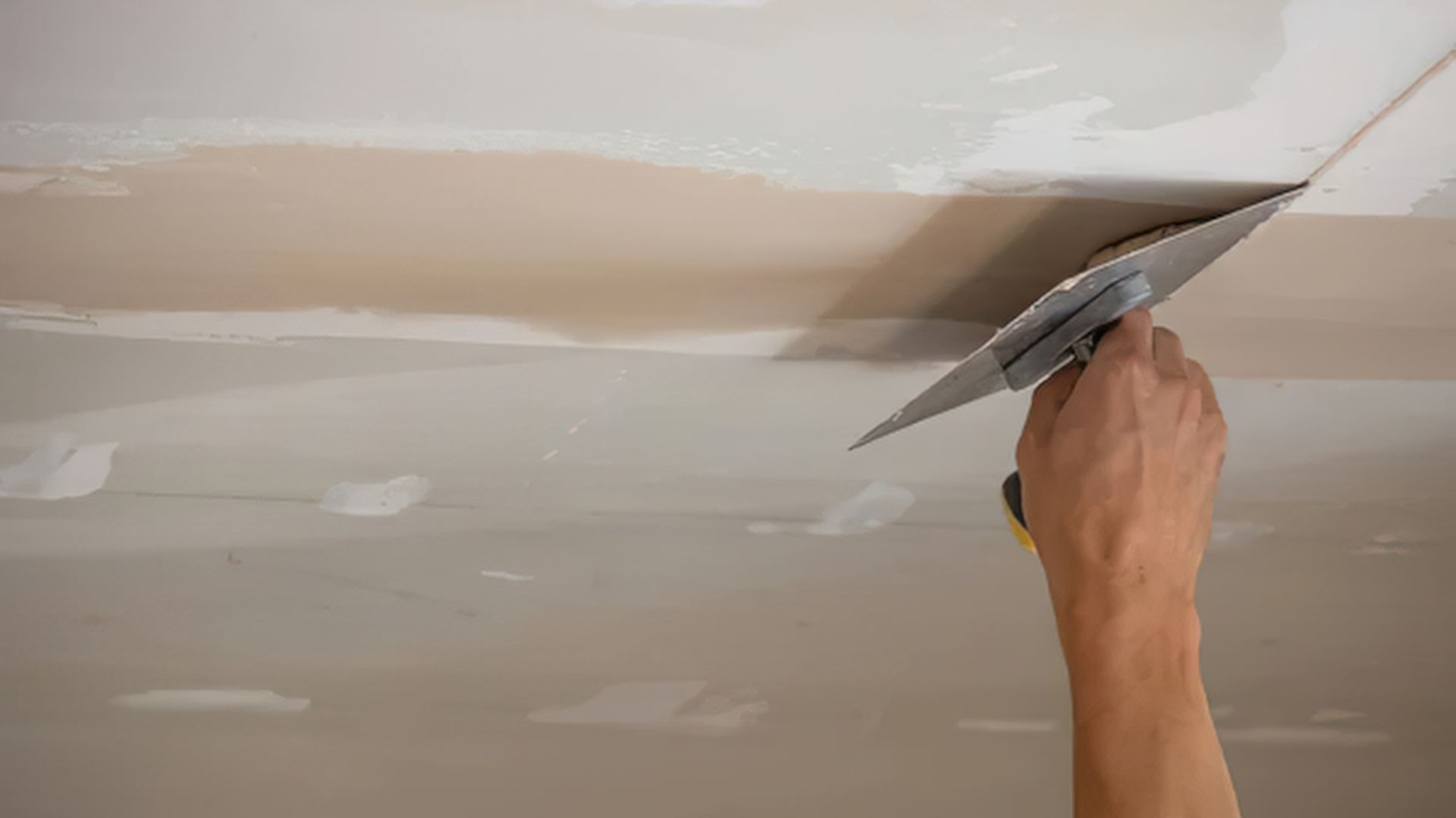 Stock illustration of plaster being applied to repair a ceiling
